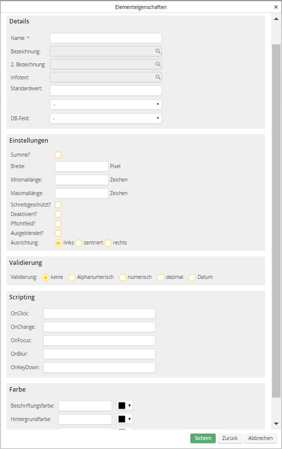 Elementeigenschaften Textbox