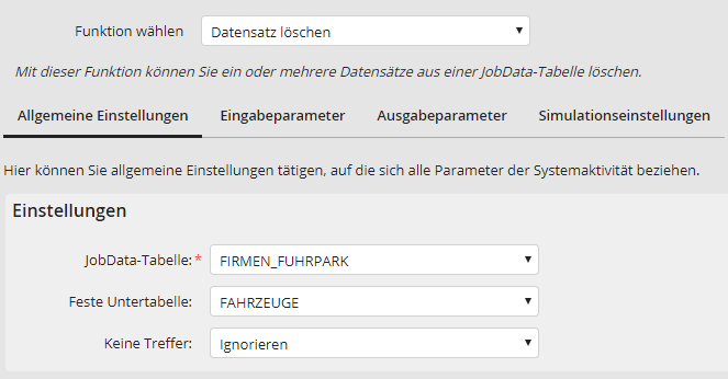 Datensatz löschen: Allgemeine Einstellungen