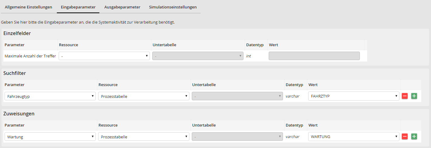 Datensatz bearbeiten: Eingabeparameter