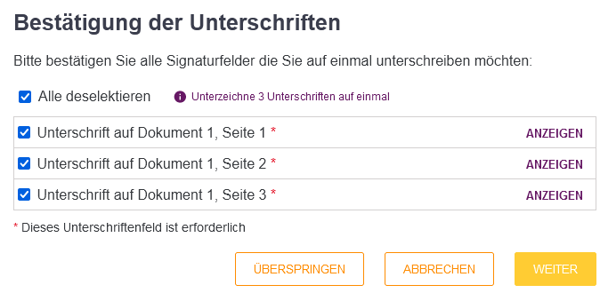 Stapelsignatur vorselektiert Stapelsignatur vorselektiert