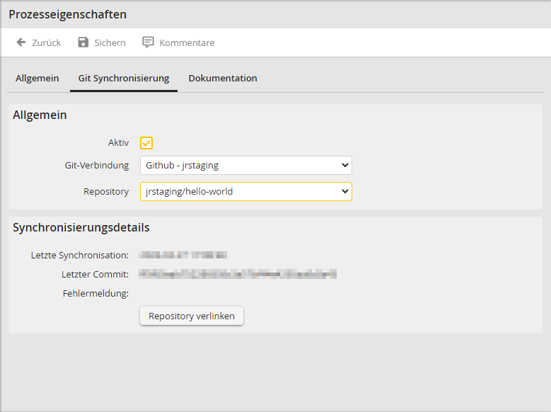 Neues Repository verlinken Neues Repository verlinken