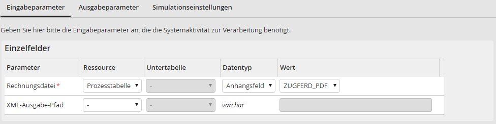 Eingabeparameter: Einzelfelder Eingabeparameter: Einzelfelder