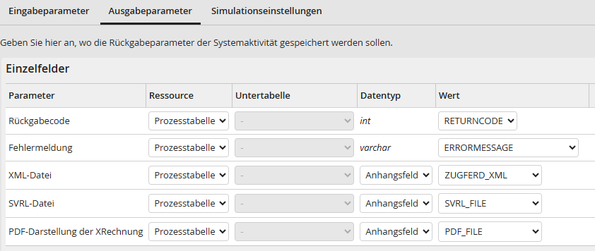 Ausgabeparameter: Einzelfelder
