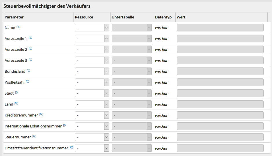 Ausgabeparameter: Steuerbevollmächtigter des Verkäufers Ausgabeparameter: Steuerbevollmächtigter des Verkäufers