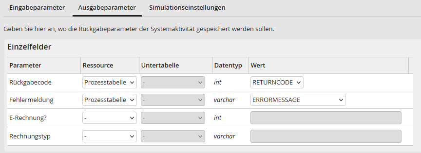 Ausgabeparameter: Einzelfelder Ausgabeparameter: Einzelfelder