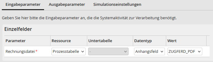 Eingabeparameter: Einzelfelder