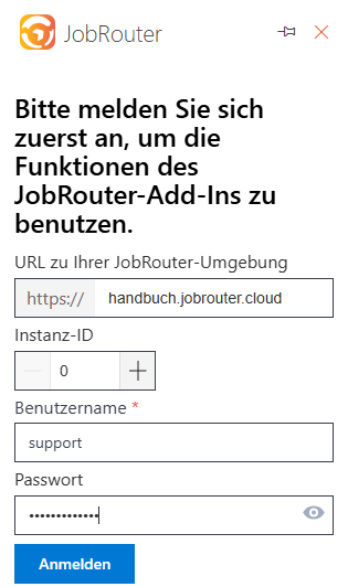 Login-Maske mit Beispieldaten