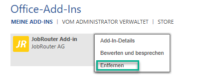 Add-In Deinstallation Add-In Deinstallation