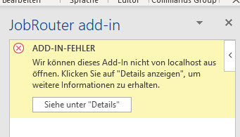 Add-In Fehler Add-In Fehler
