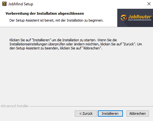 Vorbereitende Installation abgeschlossen Vorbereitende Installation abgeschlossen