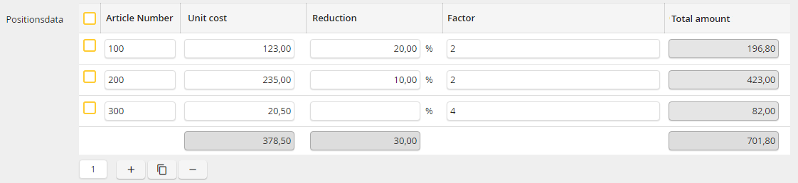 Subtable example Subtable example