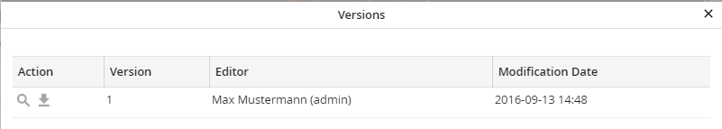 Pop-up displaying the versions of a document Pop-up displaying the versions of a document